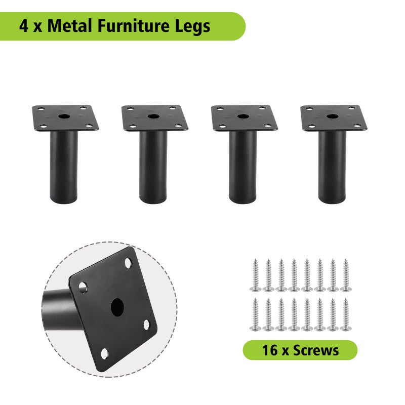 Masendelk Black Furniture Legs 3.15 Inch / 80mm, 4pcs Modern Sofa Legs Cabinet Replacement Legs, Heavy Duty Metal Legs with Mounting Screw for Furniture Couch Sofa TV Cabinet Dresser Desk Risers - Image 2
